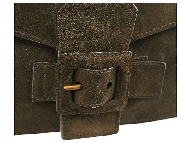 Miu Miu Bolsa de Ombro com Fivela em Camurça Khaki - vista 6