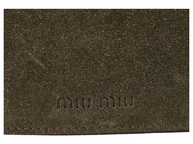 Miu Miu Bolsa de Ombro com Fivela em Camurça Khaki - vista 7