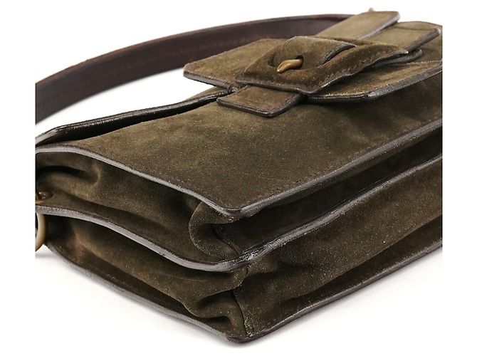 Miu Miu Bolsa de Ombro com Fivela em Camurça Khaki - vista 8