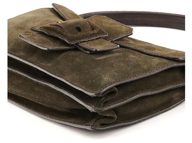 Miu Miu Bolsa de Ombro com Fivela em Camurça Khaki - vista 9