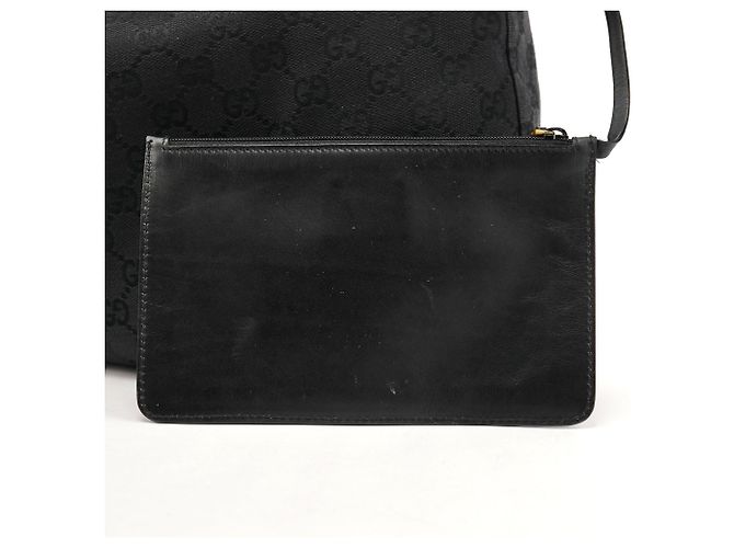 Gucci Borsa a tracolla con coulisse in tela GG nera 90640 - vista 11