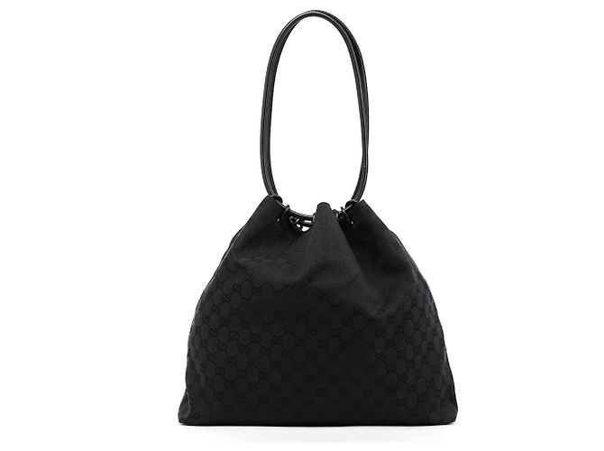 Gucci Borsa a tracolla con coulisse in tela GG nera 90640 - vista 3