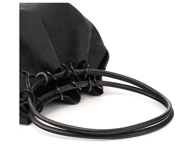 Gucci Borsa a tracolla con coulisse in tela GG nera 90640 - vista 8