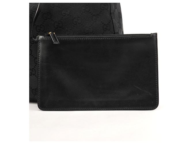 Gucci Borsa a tracolla con coulisse in tela GG nera 90640 - vista 9