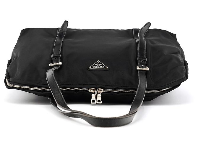 Prada Borsa Tote in Nylon Tessuto Vitello nera - vista 4