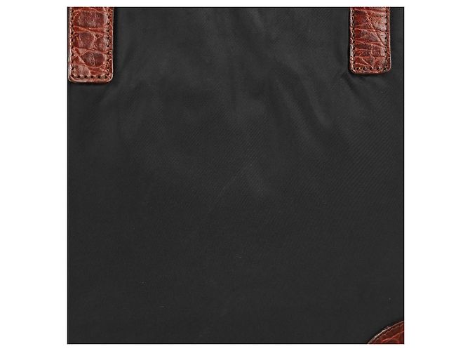 Prada Borsa Tote in Nylon Nero e Marrone Effetto Coccodrillo - vista 10