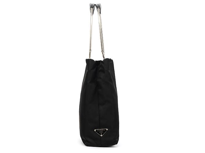 Prada Borsa Tote in nylon Tessuto nera con manici in metallo - vista 2
