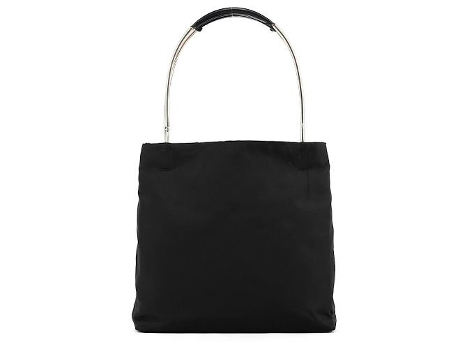Prada Borsa Tote in nylon Tessuto nera con manici in metallo - vista 3