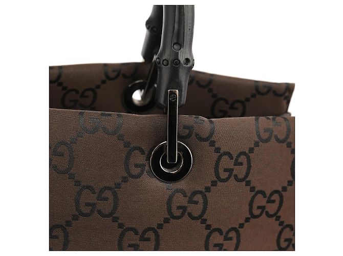 Bamboo Gucci Borsa Tote in tela GG marrone con bambù - vista 6