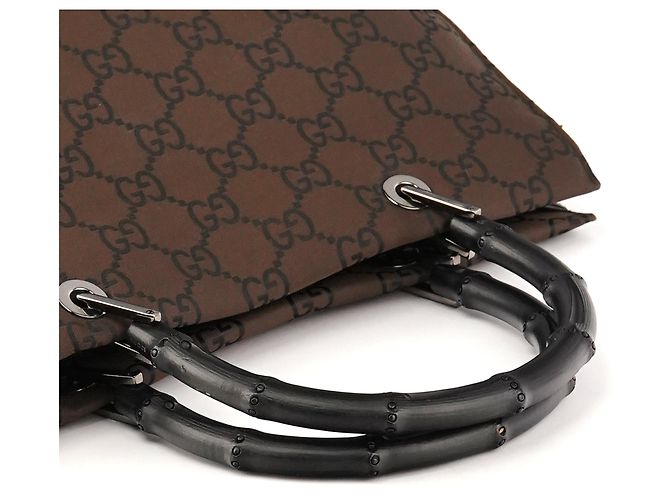 Bamboo Gucci Borsa Tote in tela GG marrone con bambù - vista 9