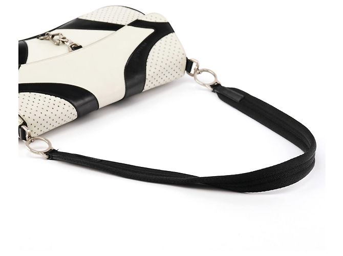Prada Borsa a tracolla Spring 2000 White Black Vitello Drive - vista 10