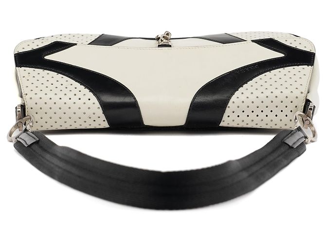 Prada Borsa a tracolla Spring 2000 White Black Vitello Drive - vista 4