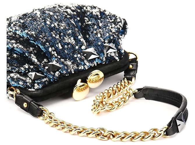 Marc Jacobs Picca borsa a spalla Stam con paillettes blu navy - vista 9