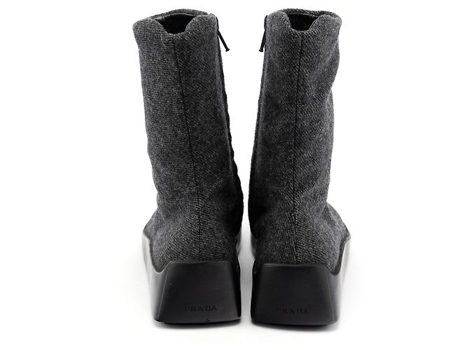 Prada Fall 1999 Anthracite Wool Platform Boots - view 3