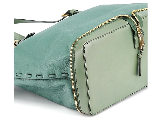 Chloé Borsa Tote in pelle con zip verde smeraldo - vista 8
