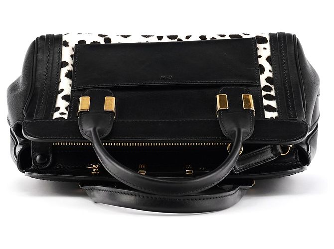 Chloé Borsa a mano Alice in pelle e pelo di vitello bianco e nero - vista 4