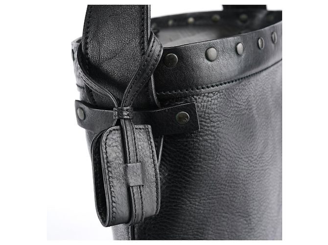 Gucci Borsa bucket in pelle nera e legno Autunno 2002 - vista 13