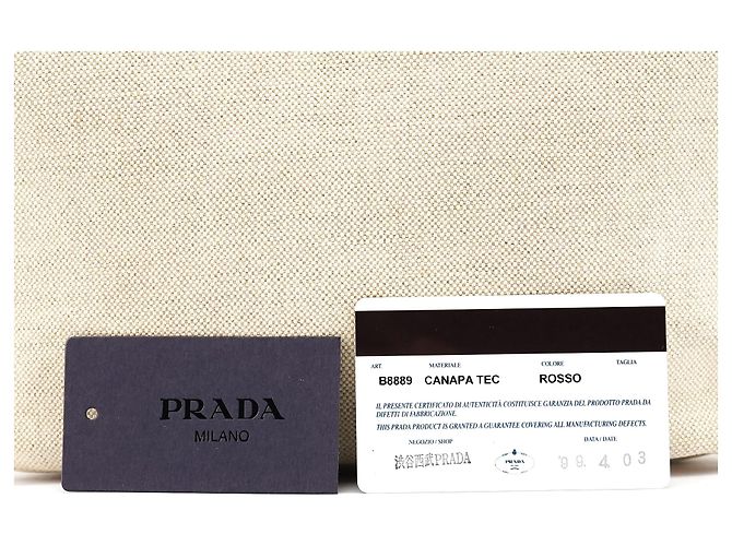 Prada Borsa a tracolla B8889 Beige Red Canapa Tea - vista 11