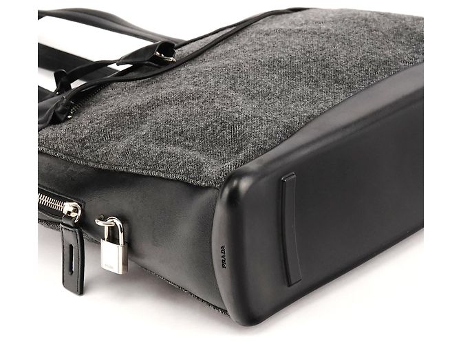Prada Borsa Tote Sport B9423 Grey Black in lana e pelle - vista 8