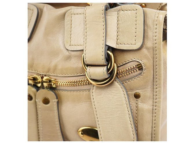 Chloé Borsa Tote 2-Way Bay in pelle beige - vista 7