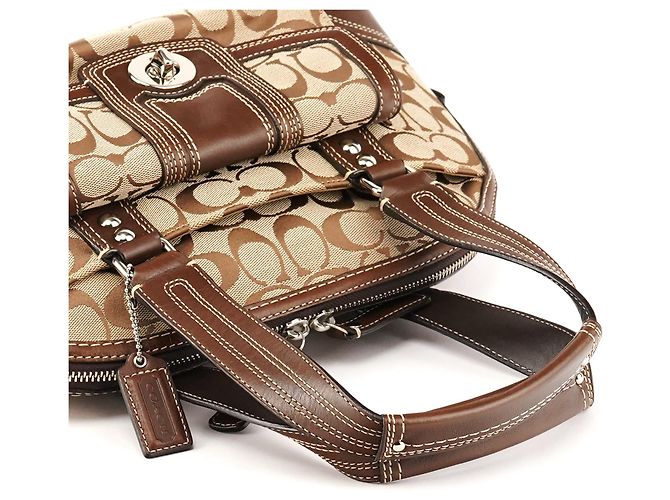 Coach Borsa Bowling Signature Turnlock Beige Brown F13977 - vista 11