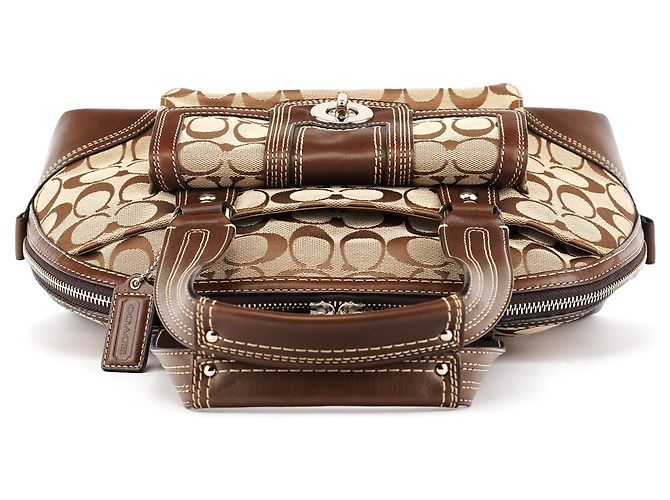 Coach Borsa Bowling Signature Turnlock Beige Brown F13977 - vista 4