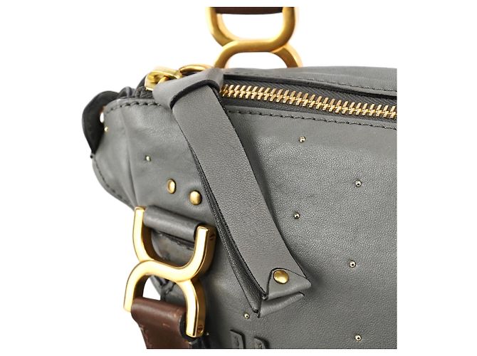 Chloé Borsa 2-Way Marcie in pelle borchiata grigia - vista 10