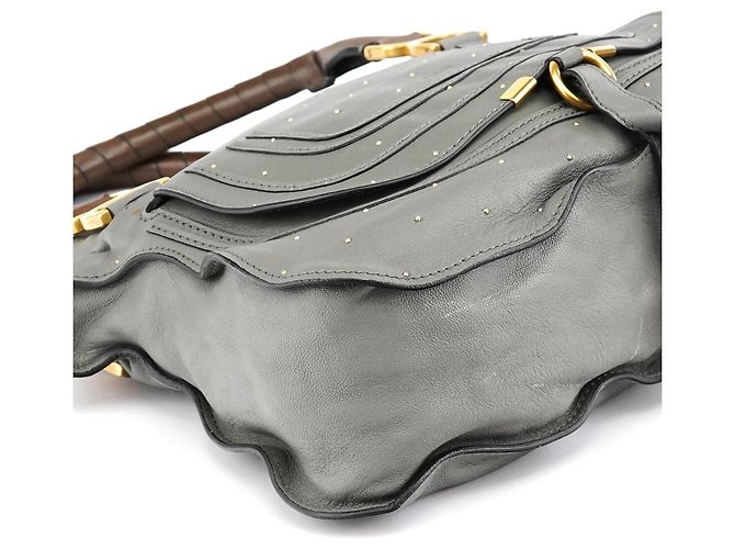 Chloé Borsa 2-Way Marcie in pelle borchiata grigia - vista 11