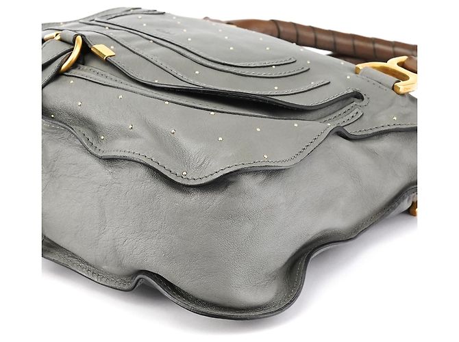 Chloé Borsa 2-Way Marcie in pelle borchiata grigia - vista 12