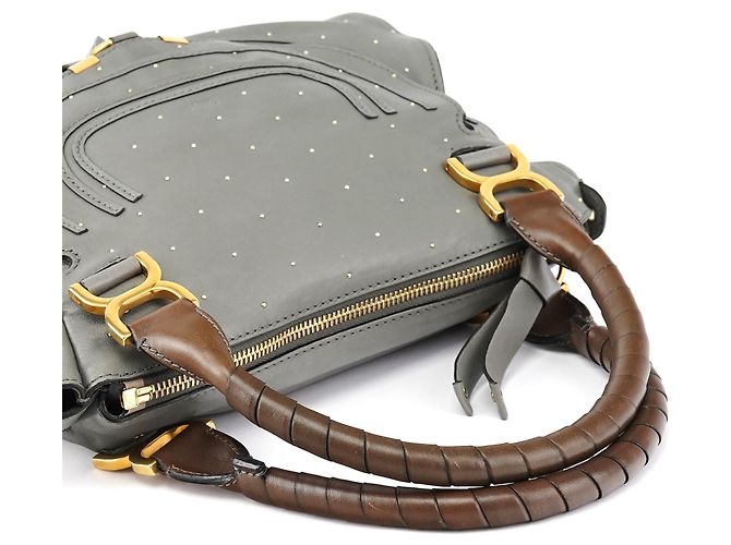Chloé Borsa 2-Way Marcie in pelle borchiata grigia - vista 13