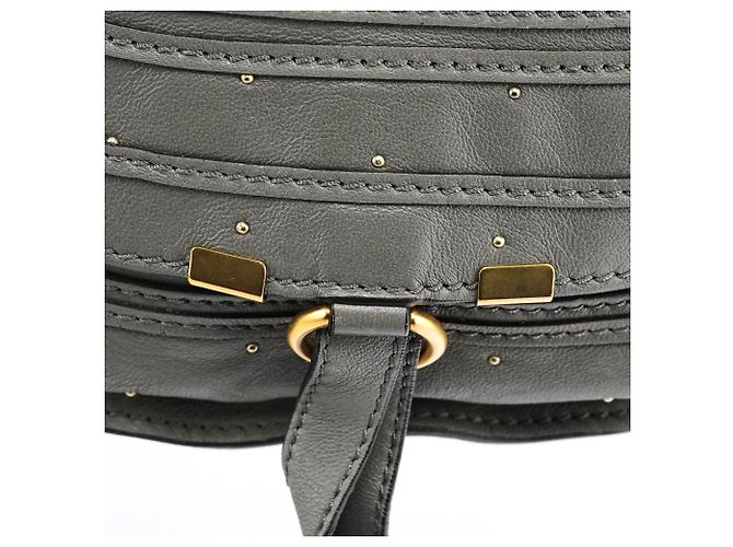 Chloé Borsa 2-Way Marcie in pelle borchiata grigia - vista 7