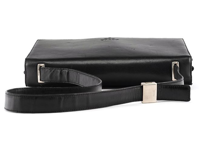 Prada Borsa a spalla con patta in pelle Vitello nera - vista 4