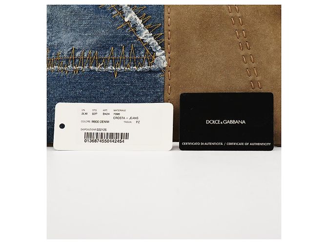 Dolce & Gabbana Borsa a spalla patchwork in denim e camoscio blu e beige Primavera 2002 - vista 10