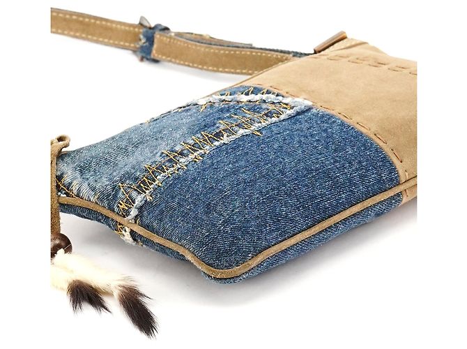 Dolce & Gabbana Borsa a spalla patchwork in denim e camoscio blu e beige Primavera 2002 - vista 7