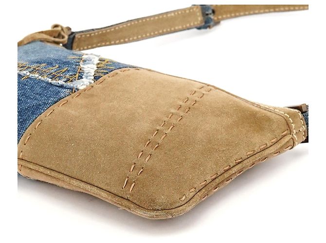 Dolce & Gabbana Borsa a spalla patchwork in denim e camoscio blu e beige Primavera 2002 - vista 8
