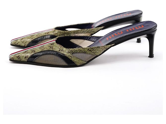 Miu Miu Mules a punta in pelle di serpente verde 1999 EU 37 - vista 2