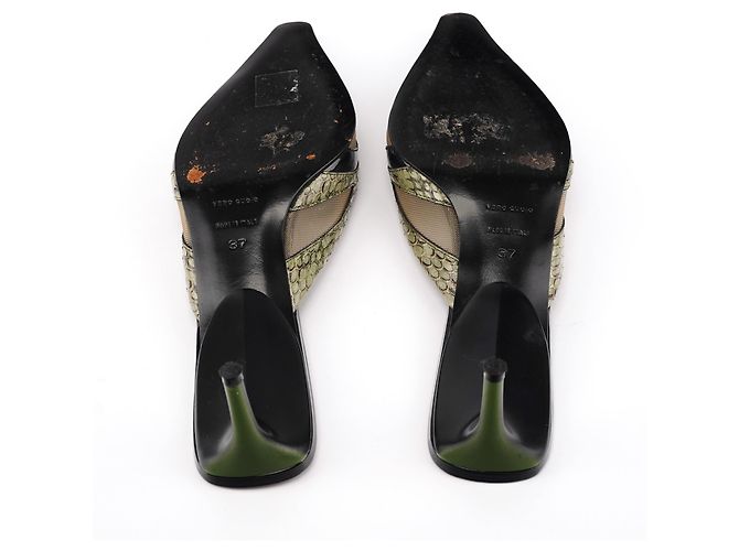 Miu Miu Mules a punta in pelle di serpente verde 1999 EU 37 - vista 3