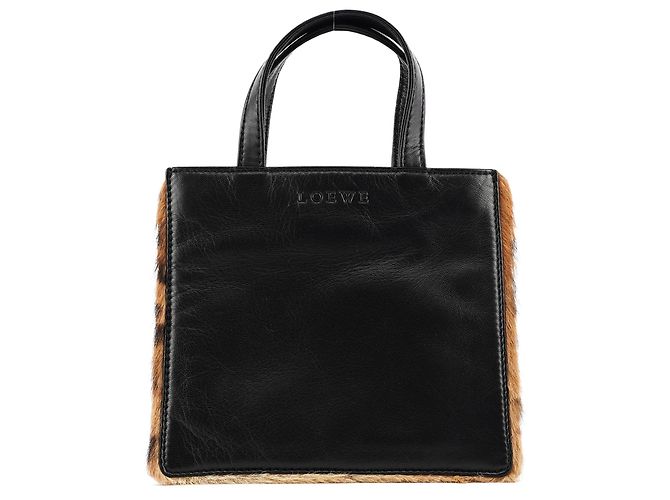 Loewe Mini borsa tote in pony hair con stampa leopardata marrone e nera - vista 2