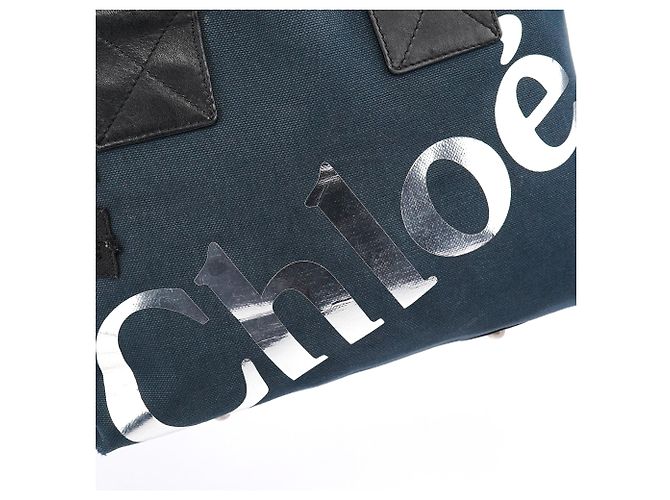 Chloé Borsa Tote in Tela Navy con Logo Argento - vista 5