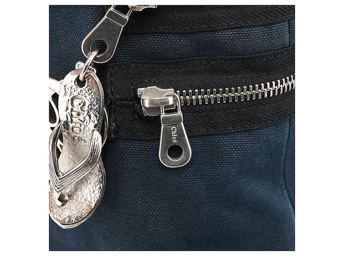 Chloé Borsa Tote in Tela Navy con Logo Argento - vista 9