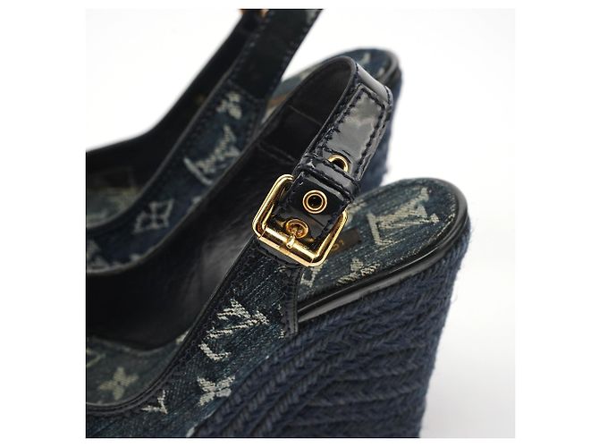 Louis Vuitton Sandali wedge espadrillas Monogram Denim EU 37 - vista 3