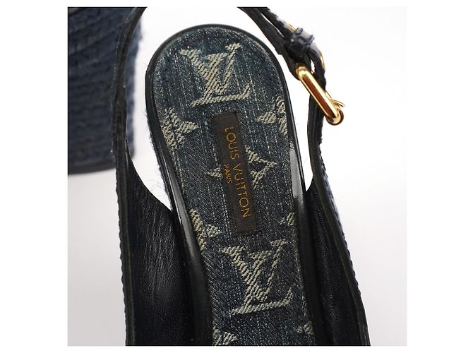 Louis Vuitton Sandali wedge espadrillas Monogram Denim EU 37 - vista 4