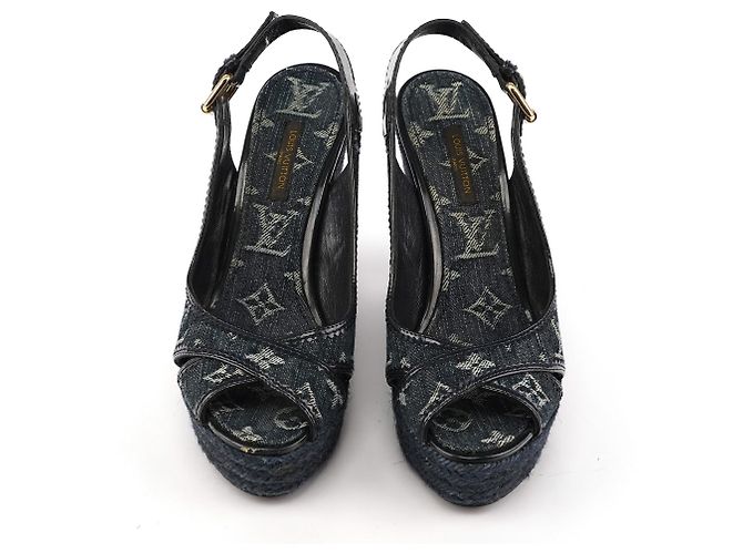 Louis Vuitton Sandali wedge espadrillas Monogram Denim EU 37 - vista 6