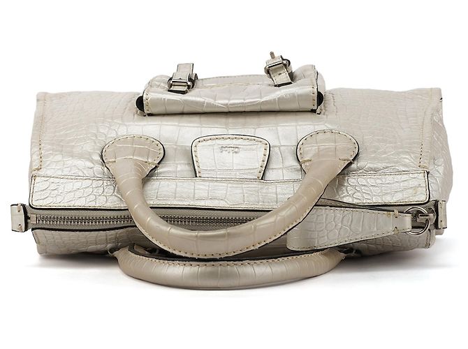 Chloé Borsa Edith in pelle embossed croc Ivory - vista 4
