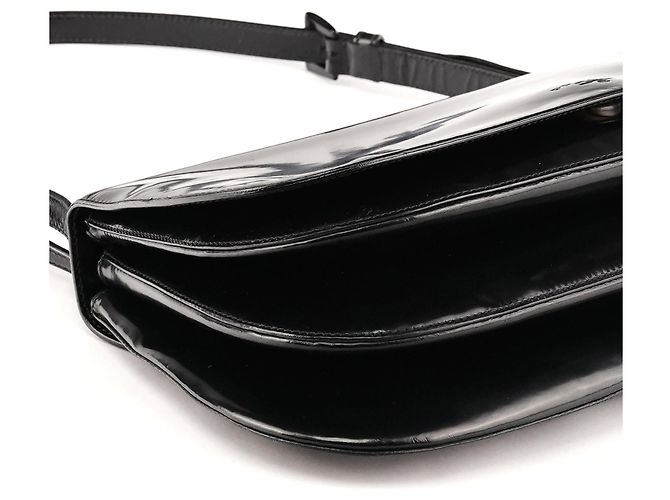 Prada Borsa a spalla con patta 1995 in pelle spazzolato vernice nera - vista 8