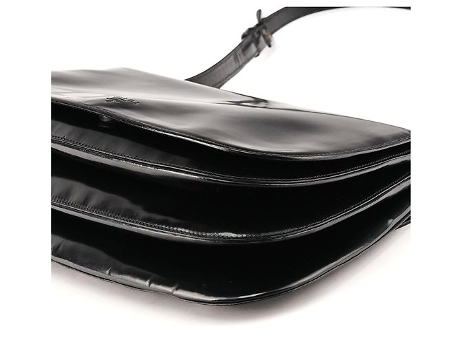 Prada Borsa a spalla con patta 1995 in pelle spazzolato vernice nera - vista 9