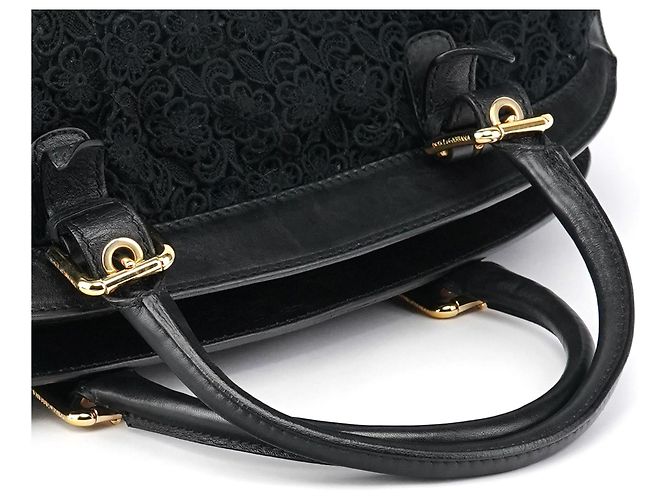 Dolce & Gabbana Borsa Boston in pelle e pizzo nero - vista 13