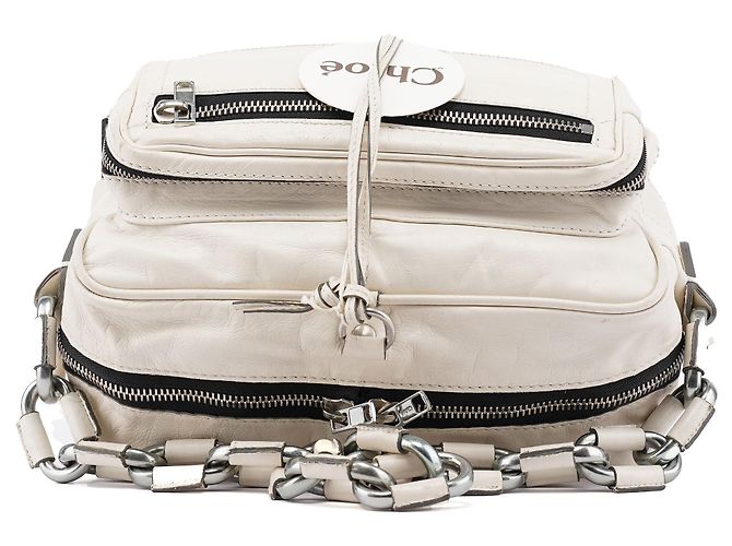 Chloé Borsa a tracolla Betty Chain in pelle bianca - vista 4