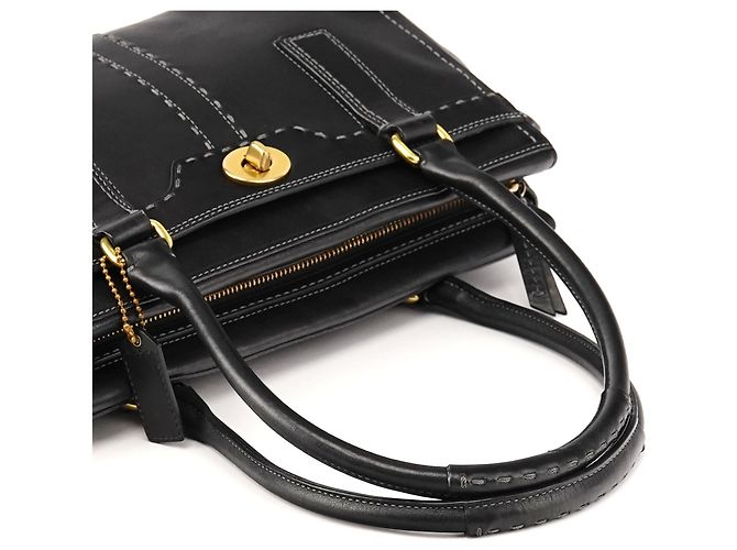 Coach F11547 Schwarze Leder-Tote-Bag mit Turnlock-Verschluss - Ansicht 10