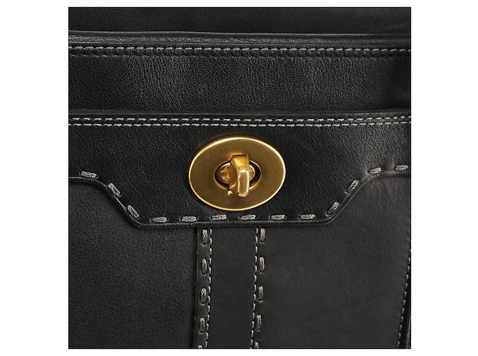 Coach F11547 Schwarze Leder-Tote-Bag mit Turnlock-Verschluss - Ansicht 6